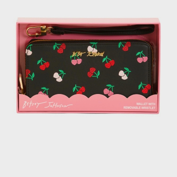 Betsey Johnson Boxed Cherries Embroidered Zip Around Wallet - Picture 6 of 6